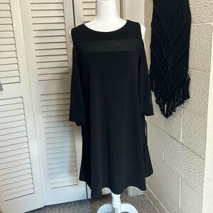 NWT NINA LEONARD M black cold shoulder swing dress